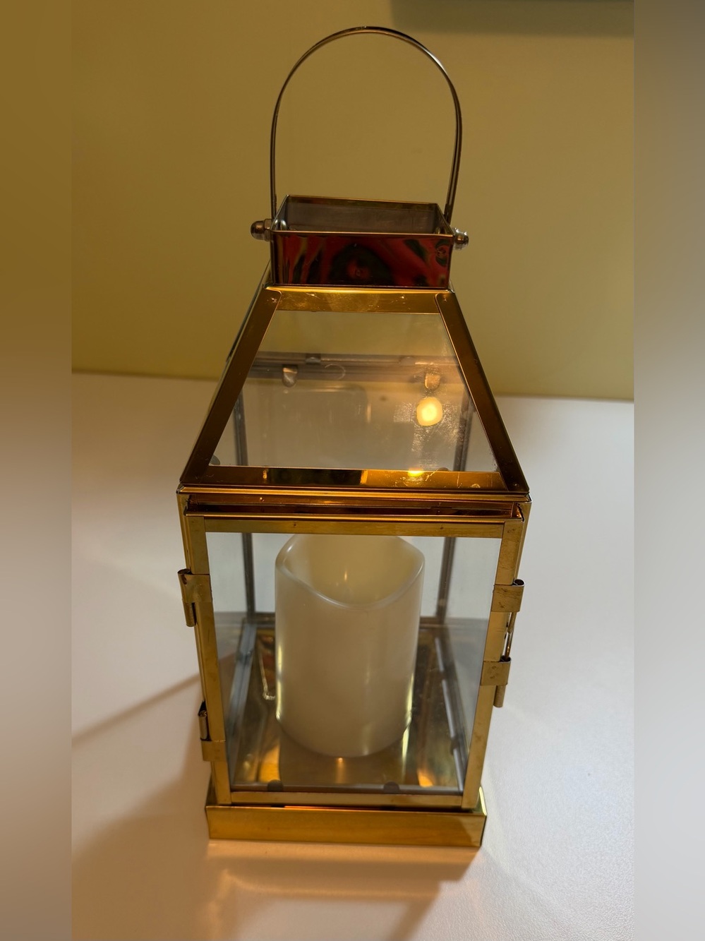 Gold Stainless Steel Candle Lantern - 12" Decorative Hurricane Table Centerpiece